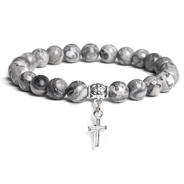Cross Bead Bracelet br Charm Gray Stone Lords Guidance Bracelets