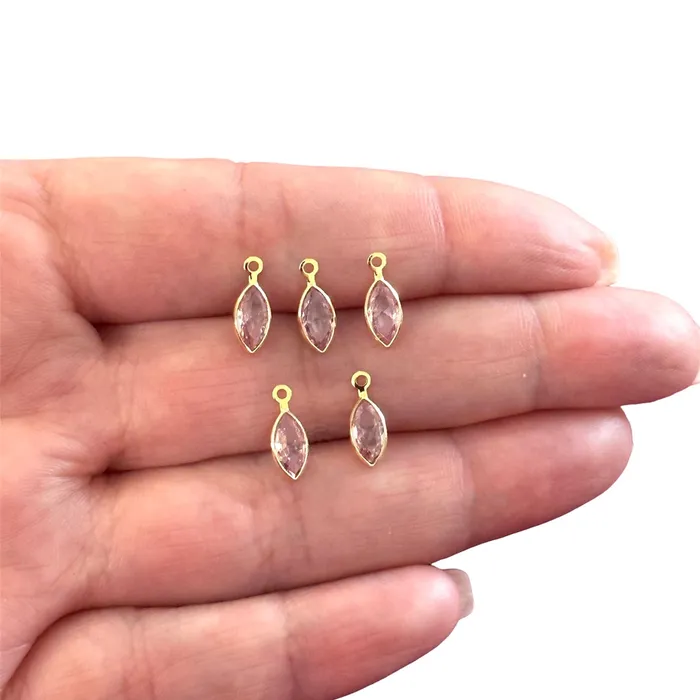 Earrings Peppy Beads 24Kt Gold Plated Pink Cubic Zirconia Drop Charms 5 pcs in a pack