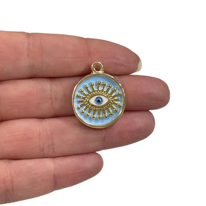 Necklaces Peppy Beads 24Kt Gold Plated Baby Blue Enamelled Evil Eye Pendant