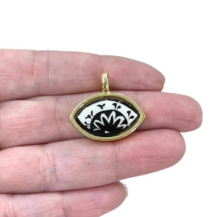 Necklaces Peppy Beads 24Kt Gold Plated Hand MadePaint Ceramic Eye Pendant