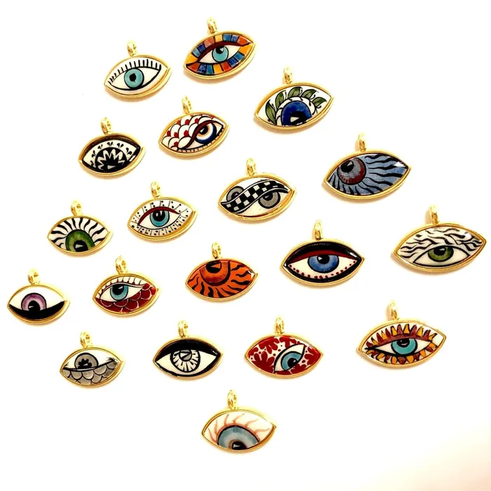Necklaces Peppy Beads 24Kt Gold Plated Hand MadePaint Ceramic Eye Pendant Necklaces Peppy Beads 24Kt Gold Plated Hand MadePaint Ceramic Eye Pendant