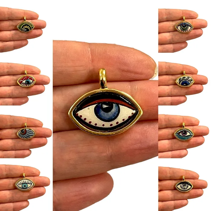 Necklaces Peppy Beads 24Kt Gold Plated Hand MadePaint Ceramic Eye Pendant Necklaces Peppy Beads 24Kt Gold Plated Hand MadePaint Ceramic Eye Pendant