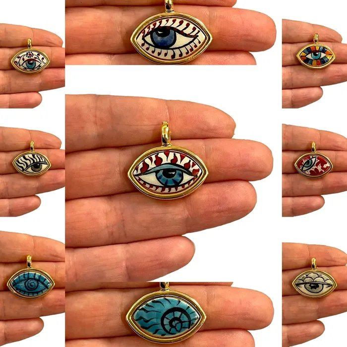 Necklaces Peppy Beads 24Kt Gold Plated Hand MadePaint Ceramic Eye Pendant Necklaces Peppy Beads 24Kt Gold Plated Hand MadePaint Ceramic Eye Pendant