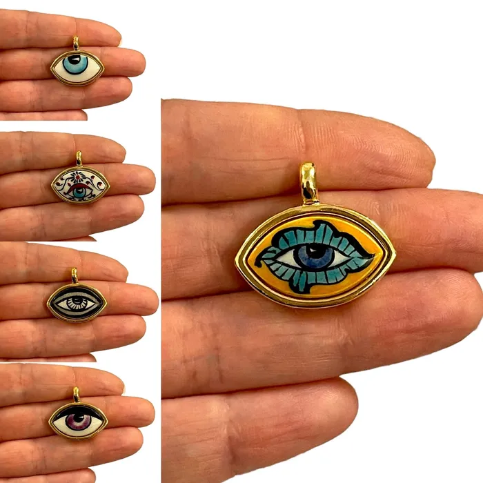 Necklaces Peppy Beads 24Kt Gold Plated Hand MadePaint Ceramic Eye Pendant Necklaces Peppy Beads 24Kt Gold Plated Hand MadePaint Ceramic Eye Pendant