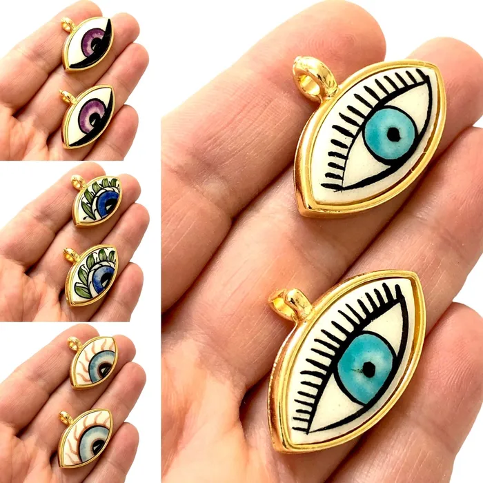 Necklaces Peppy Beads 24Kt Gold Plated Hand MadePaint Ceramic Eye Pendant Necklaces Peppy Beads 24Kt Gold Plated Hand MadePaint Ceramic Eye Pendant