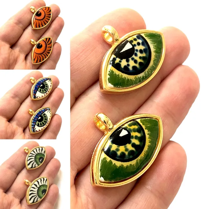 Necklaces Peppy Beads 24Kt Gold Plated Hand MadePaint Ceramic Eye Pendant Necklaces Peppy Beads 24Kt Gold Plated Hand MadePaint Ceramic Eye Pendant
