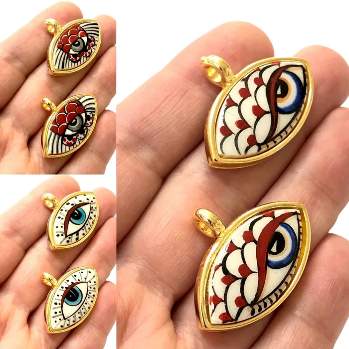 Necklaces Peppy Beads 24Kt Gold Plated Hand MadePaint Ceramic Eye Pendant Necklaces Peppy Beads 24Kt Gold Plated Hand MadePaint Ceramic Eye Pendant