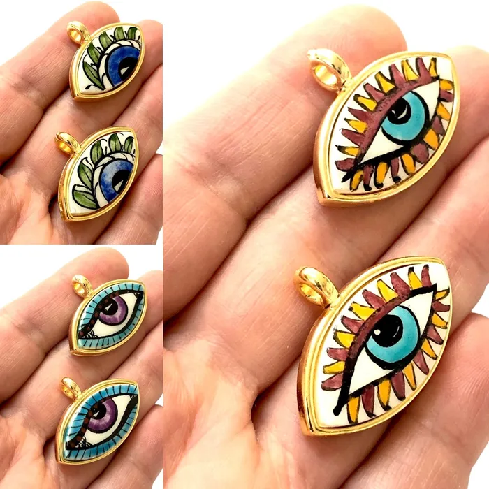 Necklaces Peppy Beads 24Kt Gold Plated Hand MadePaint Ceramic Eye Pendant Necklaces Peppy Beads 24Kt Gold Plated Hand MadePaint Ceramic Eye Pendant
