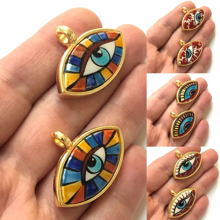 Necklaces Peppy Beads 24Kt Gold Plated Hand MadePaint Ceramic Eye Pendant Necklaces Peppy Beads 24Kt Gold Plated Hand MadePaint Ceramic Eye Pendant