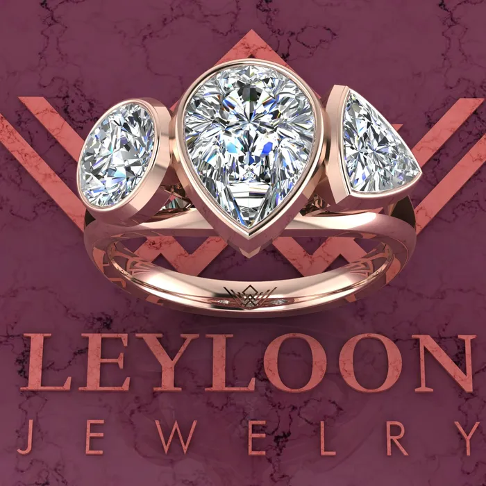 36 CTW Pear Cut ThreeStone Random Shape Bezel D Color Moissanite Ring Leyloon Jewelry Rings