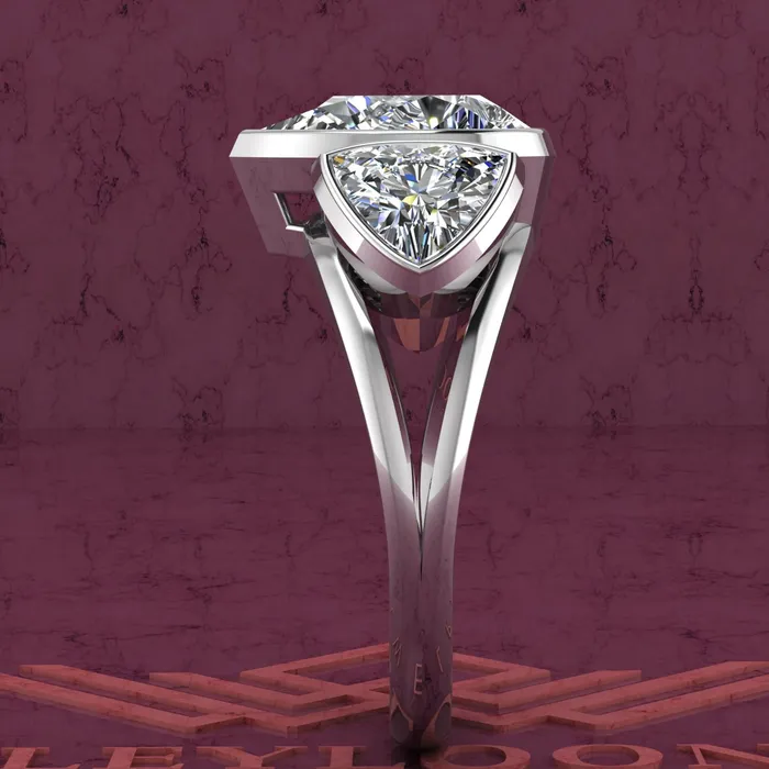 36 CTW Pear Cut ThreeStone Random Shape Bezel D Color Moissanite Ring Leyloon Jewelry Rings