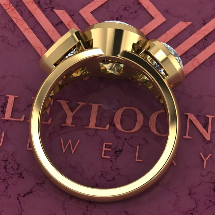 36 CTW Pear Cut ThreeStone Random Shape Bezel D Color Moissanite Ring Leyloon Jewelry Rings