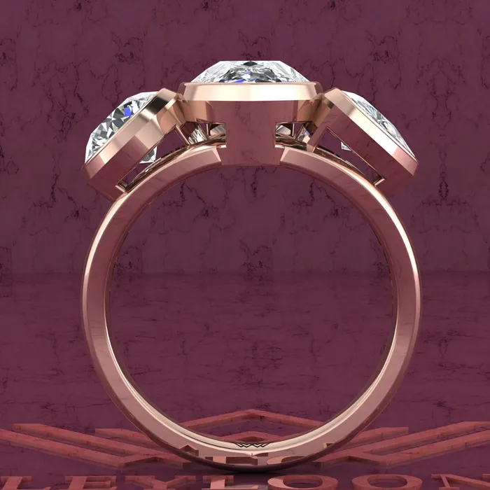 36 CTW Pear Cut ThreeStone Random Shape Bezel D Color Moissanite Ring Leyloon Jewelry Rings