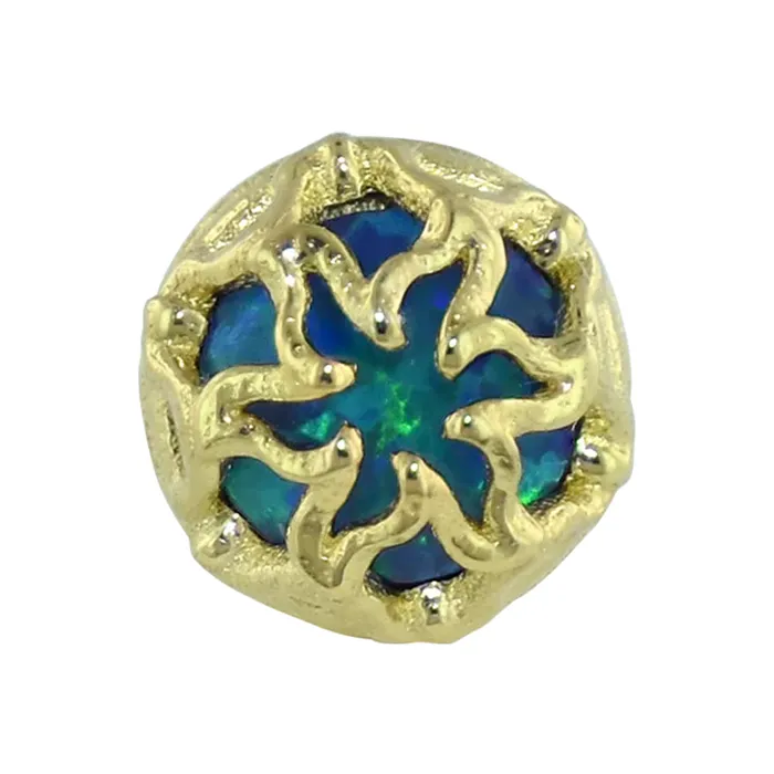 Earrings Anatometal Tinsel Threaded End in Yellow Gold with Opal