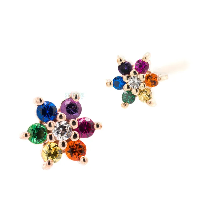 Earrings Body Vision BVLA Flower 2 Nostril Screw in Gold with Rainbow CZs White CZ Earrings Body Vision BVLA Flower 2 Nostril Screw in Gold with Rainbow CZs White CZ
