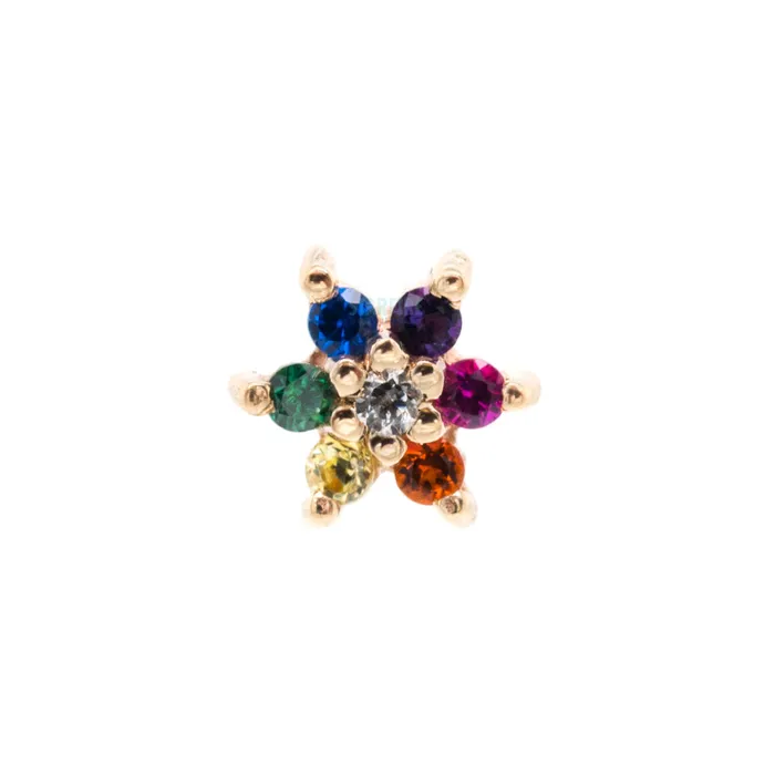 Earrings Body Vision BVLA Flower 2 Nostril Screw in Gold with Rainbow CZs White CZ