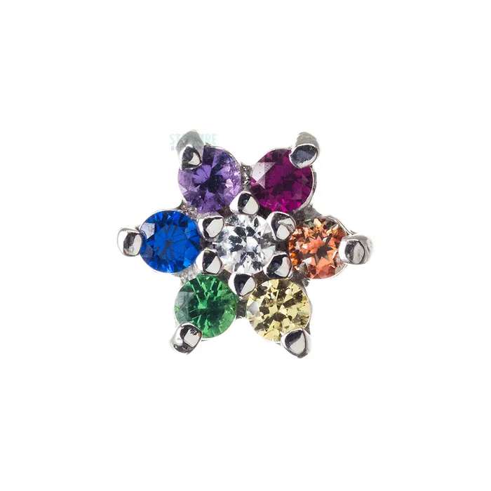 Earrings Body Vision BVLA Flower 2 Nostril Screw in Gold with Rainbow CZs White CZ