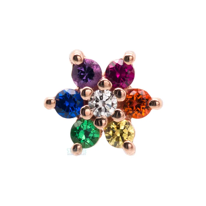 Earrings Body Vision BVLA Flower 2 Nostril Screw in Gold with Rainbow CZs White CZ
