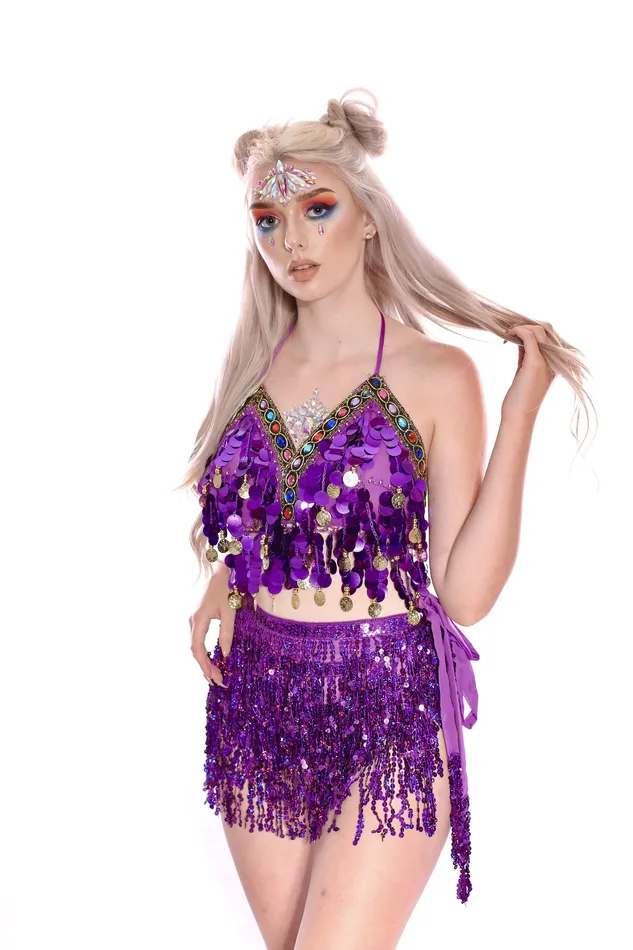 Earrings THE LUMi SHOP Violet Queen Coin Sequin Halter Top