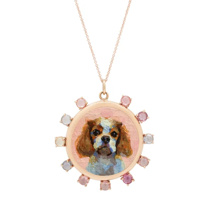 Fox Bond Originals Necklaces The FB Custom HandPainted Pet Portrait Necklace With Rose Cut Sapphires Fox Bond Originals Necklaces The FB Custom HandPainted Pet Portrait Necklace With Rose Cut Sapphires