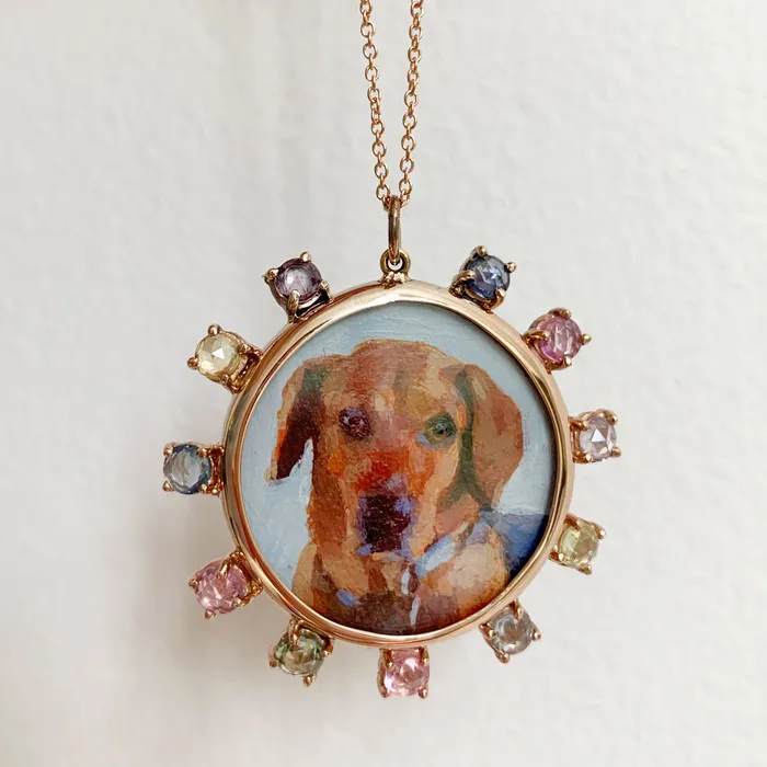 Fox Bond Originals Necklaces The FB Custom HandPainted Pet Portrait Necklace With Rose Cut Sapphires