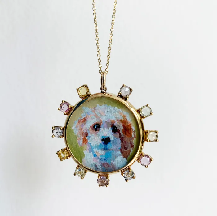 Fox Bond Originals Necklaces The FB Custom HandPainted Pet Portrait Necklace With Rose Cut Sapphires