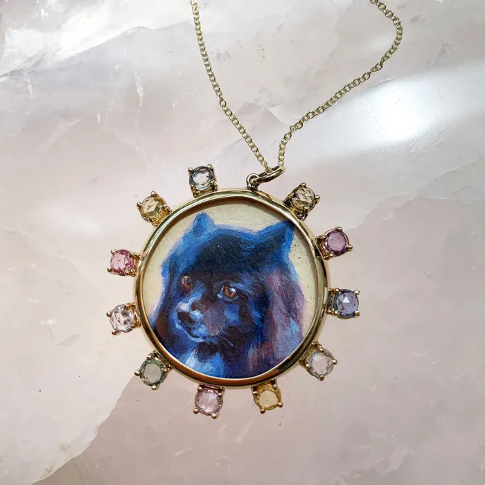 Fox Bond Originals Necklaces The FB Custom HandPainted Pet Portrait Necklace With Rose Cut Sapphires