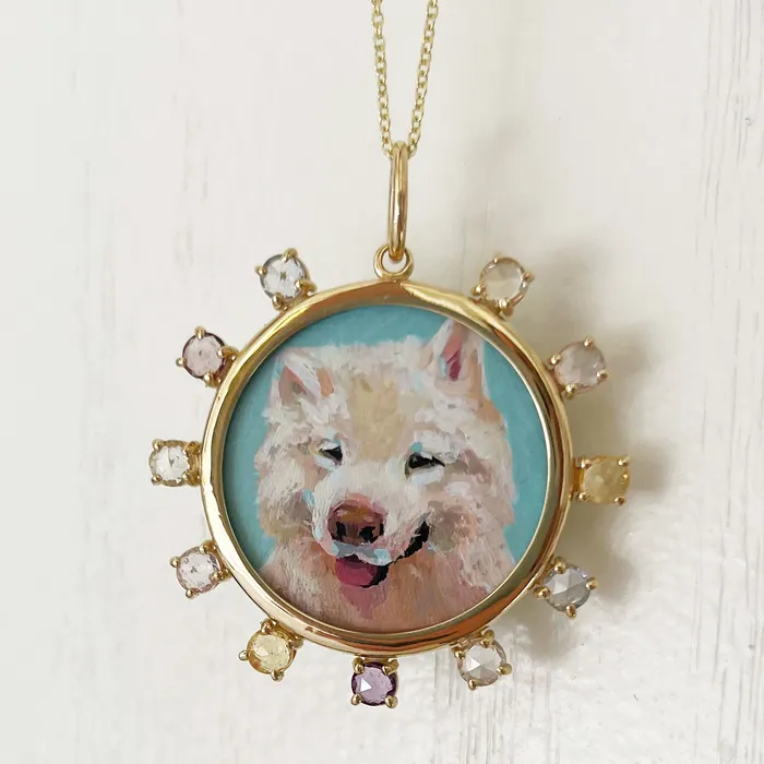 Fox Bond Originals Necklaces The FB Custom HandPainted Pet Portrait Necklace With Rose Cut Sapphires