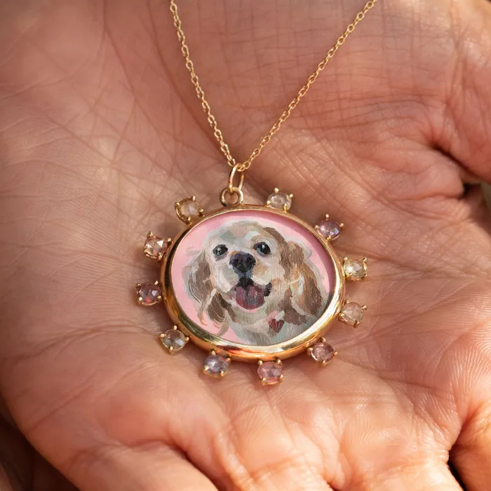 Fox Bond Originals Necklaces The FB Custom HandPainted Pet Portrait Necklace With Rose Cut Sapphires