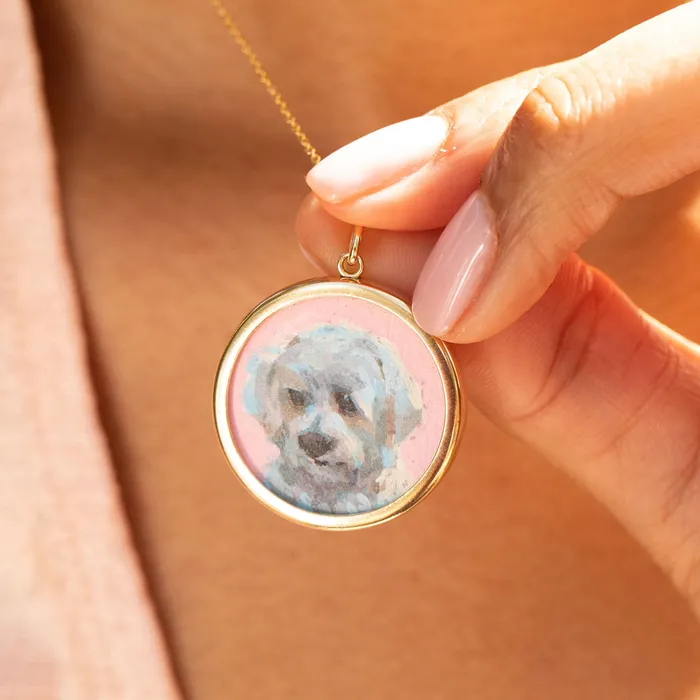 Fox Bond Originals Necklaces The FB Custom HandPainted Pet Portrait Necklace With Rose Cut Sapphires