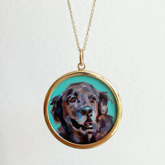 Fox Bond Originals Necklaces The FB Custom HandPainted Pet Portrait Necklace With Rose Cut Sapphires