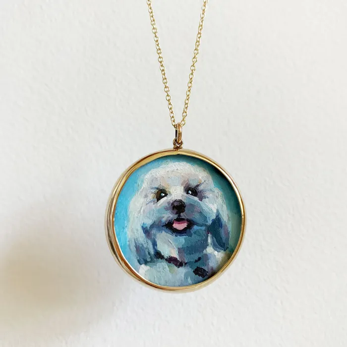 Fox Bond Originals Necklaces The FB Custom HandPainted Pet Portrait Necklace With Rose Cut Sapphires