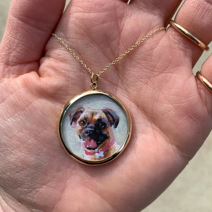 Fox Bond Originals Necklaces The FB Custom HandPainted Pet Portrait Necklace With Rose Cut Sapphires