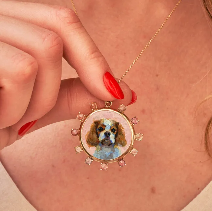 Fox Bond Originals Necklaces The FB Custom HandPainted Pet Portrait Necklace With Rose Cut Sapphires