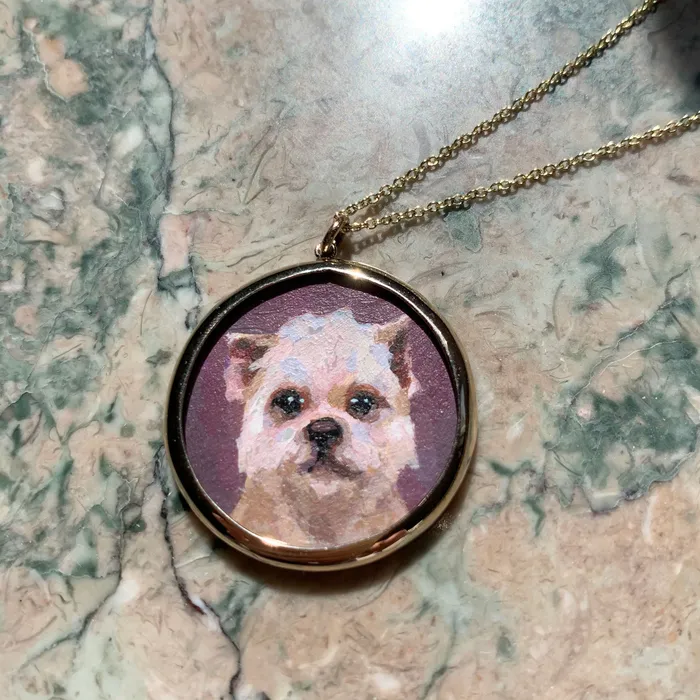 Fox Bond Originals Necklaces The FB Custom HandPainted Pet Portrait Necklace With Rose Cut Sapphires