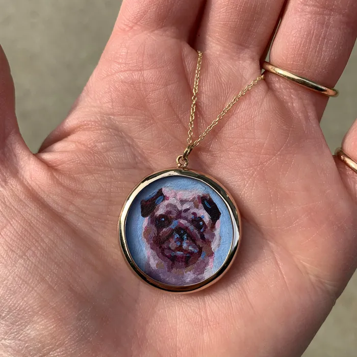 Fox Bond Originals Necklaces The FB Custom HandPainted Pet Portrait Necklace With Rose Cut Sapphires