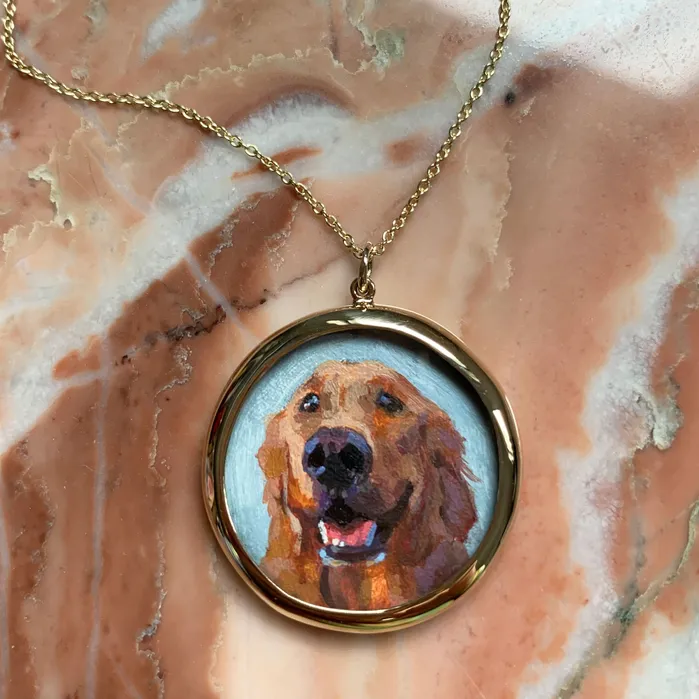 Fox Bond Originals Necklaces The FB Custom HandPainted Pet Portrait Necklace With Rose Cut Sapphires