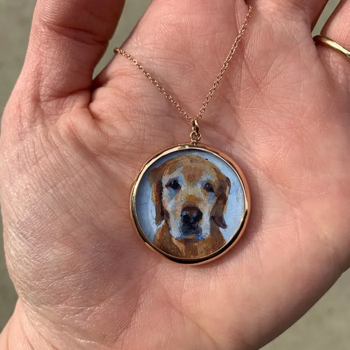 Fox Bond Originals Necklaces The FB Custom HandPainted Pet Portrait Necklace With Rose Cut Sapphires