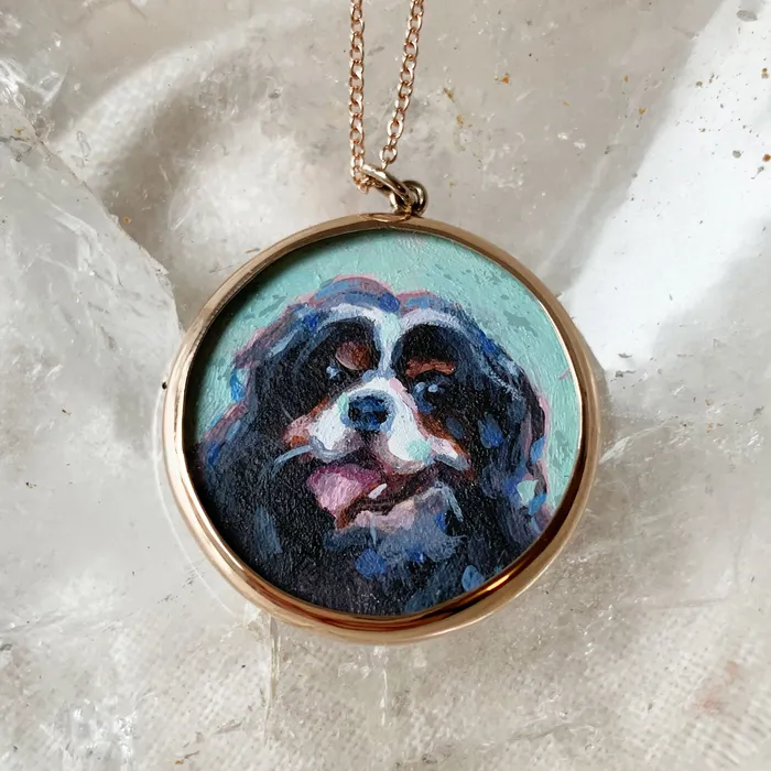 Fox Bond Originals Necklaces The FB Custom HandPainted Pet Portrait Necklace With Rose Cut Sapphires