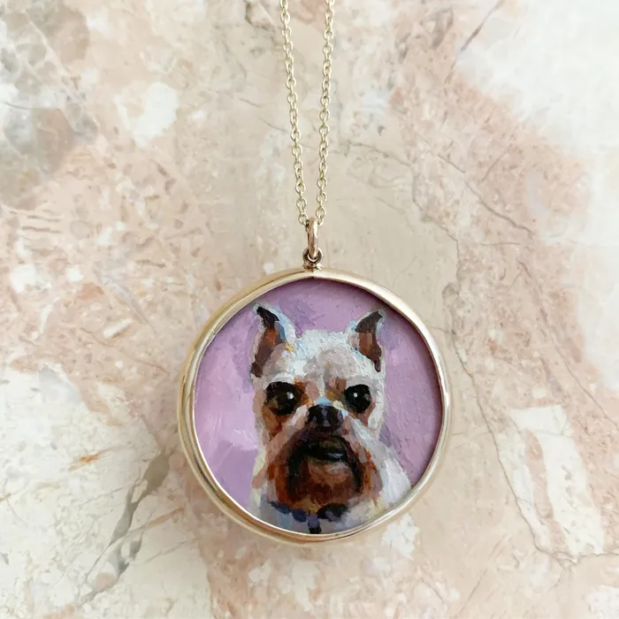 Fox Bond Originals Necklaces The FB Custom HandPainted Pet Portrait Necklace With Rose Cut Sapphires