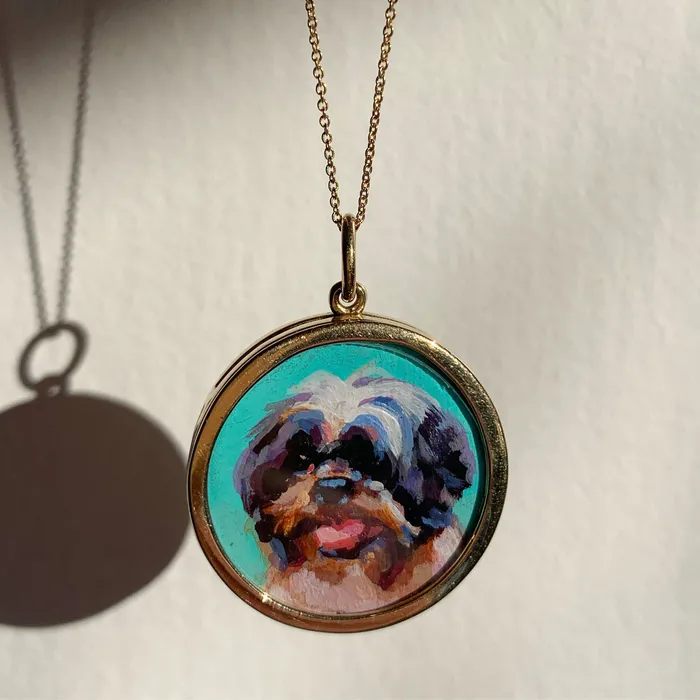 Fox Bond Originals Necklaces The FB Custom HandPainted Pet Portrait Necklace With Rose Cut Sapphires
