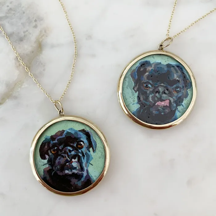 Fox Bond Originals Necklaces The FB Custom HandPainted Pet Portrait Necklace With Rose Cut Sapphires