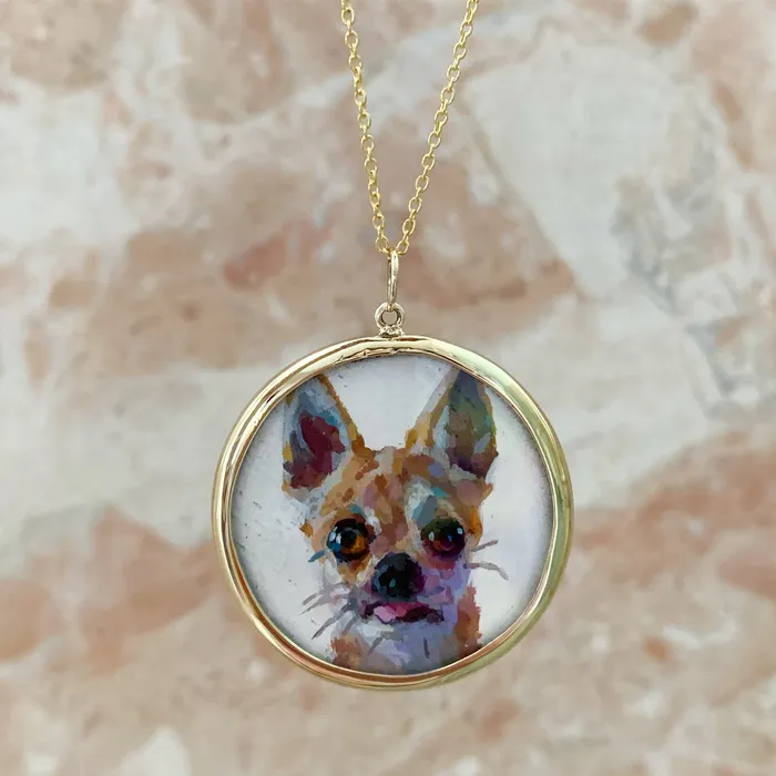 Fox Bond Originals Necklaces The FB Custom HandPainted Pet Portrait Necklace With Rose Cut Sapphires