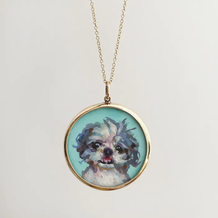 Fox Bond Originals Necklaces The FB Custom HandPainted Pet Portrait Necklace With Rose Cut Sapphires