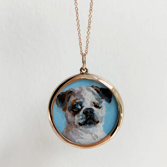 Fox Bond Originals Necklaces The FB Custom HandPainted Pet Portrait Necklace With Rose Cut Sapphires