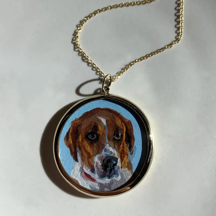 Fox Bond Originals Necklaces The FB Custom HandPainted Pet Portrait Necklace With Rose Cut Sapphires