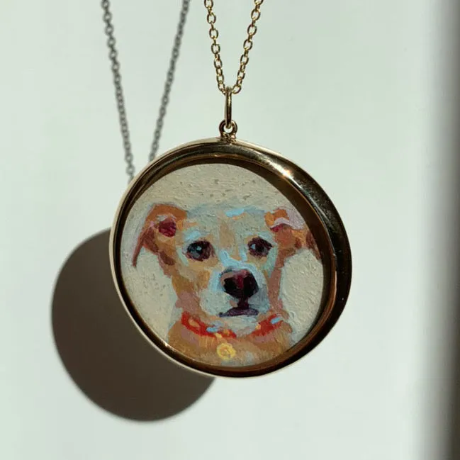 Fox Bond Originals Necklaces The FB Custom HandPainted Pet Portrait Necklace With Rose Cut Sapphires