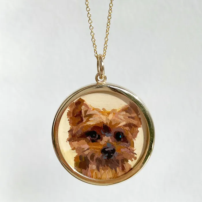 Fox Bond Originals Necklaces The FB Custom HandPainted Pet Portrait Necklace With Rose Cut Sapphires