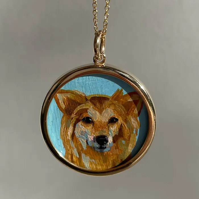 Fox Bond Originals Necklaces The FB Custom HandPainted Pet Portrait Necklace With Rose Cut Sapphires