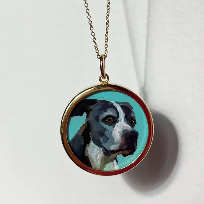Fox Bond Originals Necklaces The FB Custom HandPainted Pet Portrait Necklace With Rose Cut Sapphires